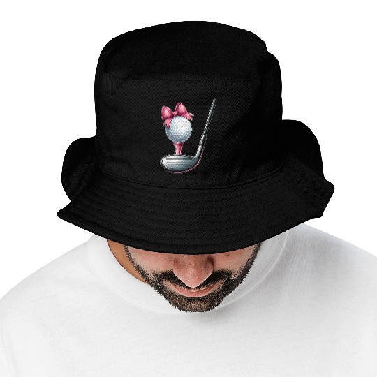 Coquette Bow Golf Ball Club Mothers Day Pink Bucket Hats