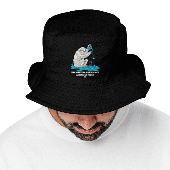 Channeling Brilliance Aquarius Zodiac Sloth Flow Bucket Hats