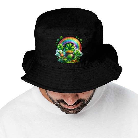 St. Patrick's Day Shamrock Pot Gold Rainbow Bucket Hats