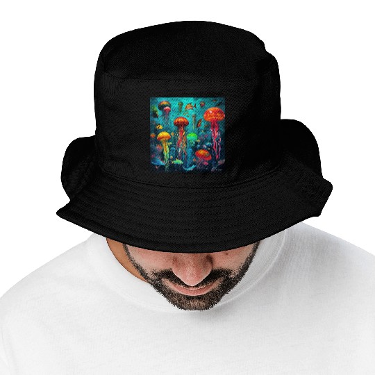 Jellyfish atomic and neon. Bucket Hats
