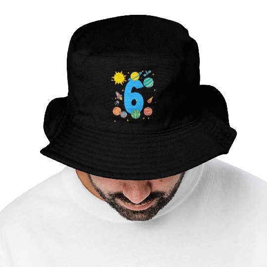 Space Themed Number 6 Birthday Adventure Bucket Hats