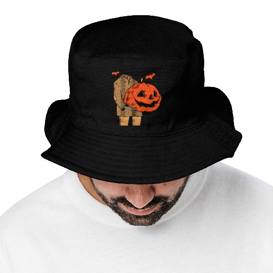 Scary Spooky Jack O Lantern Face Pumpkin Men Boys Bucket Hats