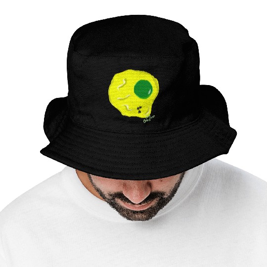 Yellow and green fried egg and flies Bucket Hats