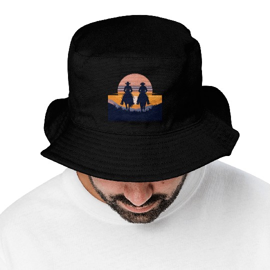 Western Sunset Silhouettes Bucket Hats