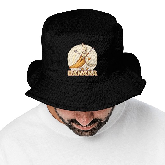 Playful Banana Character Illustration Bucket Hats