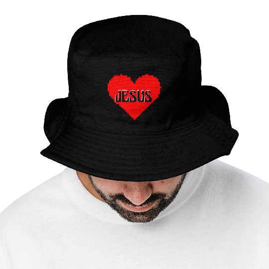 I LOVE JESUS PIXEL ART Bucket Hats