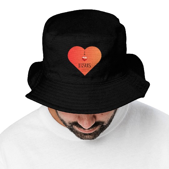 I Love Jesus Heart Design Bucket Hats