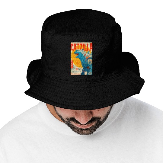 Catzilla Retro Movie Poster Bucket Hats
