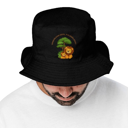 Joyful Lion and Cub Under Green Tree Bucket Hats