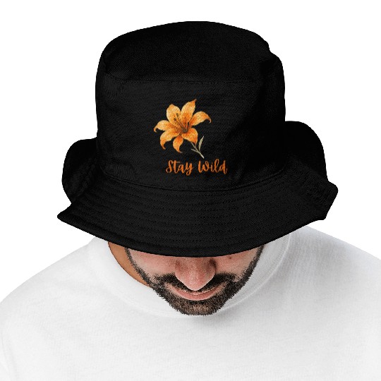 Vivid Orange Lily with Stay Wild Message Bucket Hats