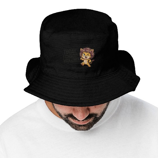 Cute Cartoon Lion with Bold Slogan Bucket Hats