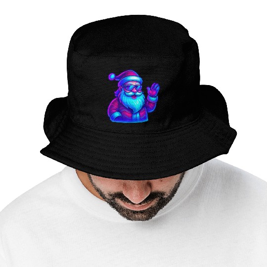Neon Santa Claus Cyberpunk Christmas Bucket Hats