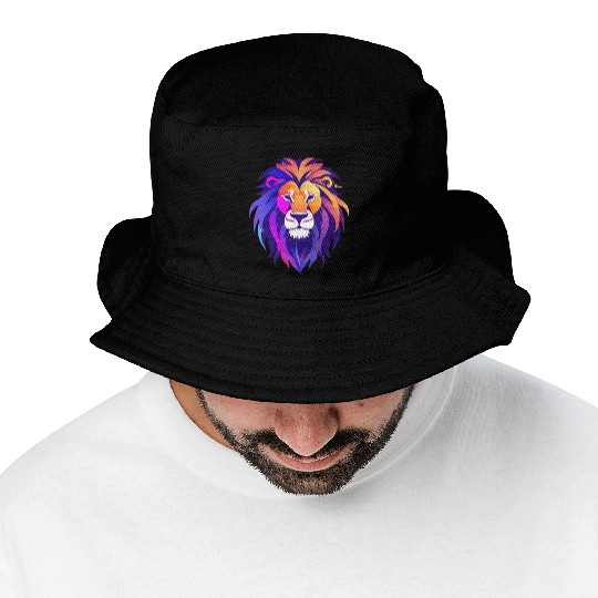 Vibrant Royal Lion Portrait Bucket Hats