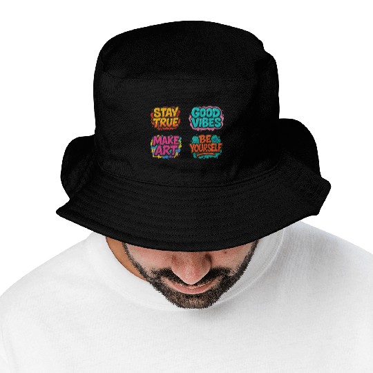 Vibrant Motivational Affirmation Designs Bucket Hats