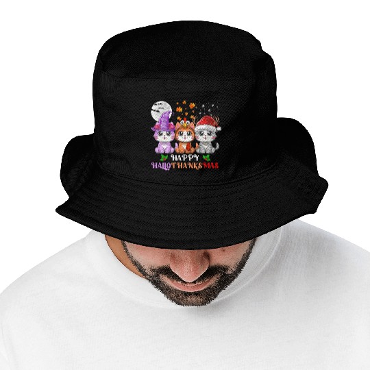 Happy HalloThanksMas Cute Cats Lover Bucket Hats