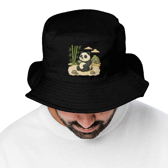 Serene Panda in Bamboo Garden Bucket Hats