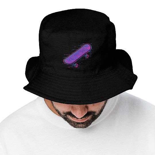 Neon Retro Skateboard Design Bucket Hats