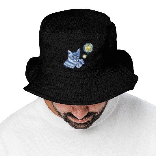 Blue Starry Night British Shorthair Cat Graphic Bucket Hats