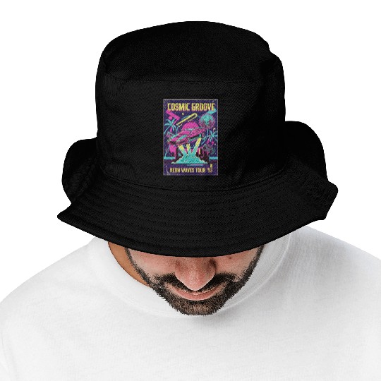 Neon Retro Space Car Tour 93 Bucket Hats