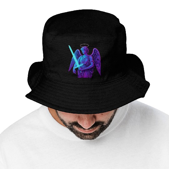 Neon Angel Warrior Illustration Bucket Hats