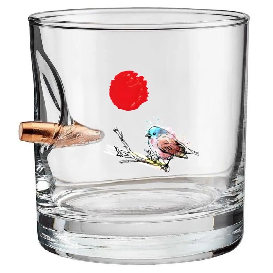 Murakami Birds Red Moon Japenese Bullet Whiskey Glasses