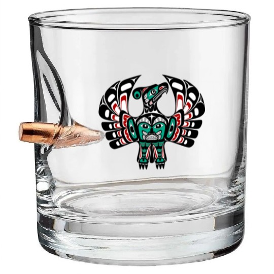 Native American Red Black Green Haida Thunderbird Bullet Whiskey Glasses