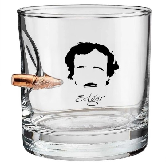 Edgar Allan Poe Silhouette & Hirsute Bullet Whiskey Glasses