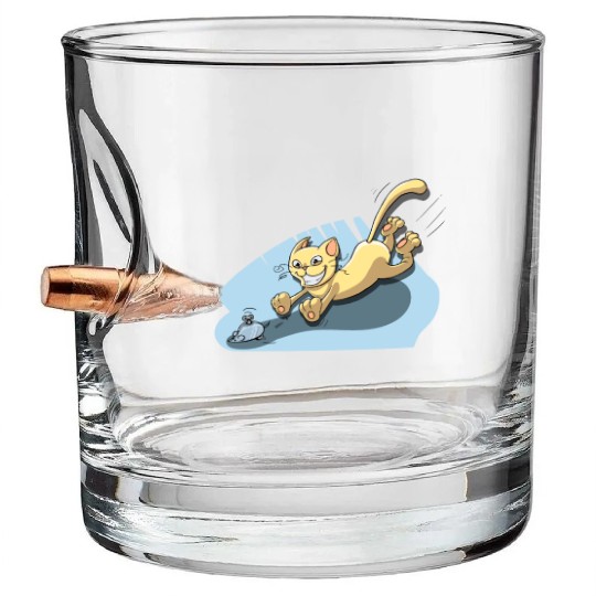 Cat Running After Rat - Tom and Jerry Illustration Bullet Whiskey Glasses