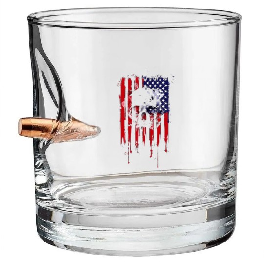 American Flag Skull 4th of July graphic Collection Bullet Whiskey Glasses