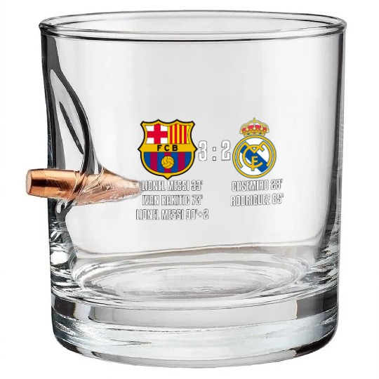 FC Barcelona 3 - 2 Real Madrid Bullet Whiskey Glasses