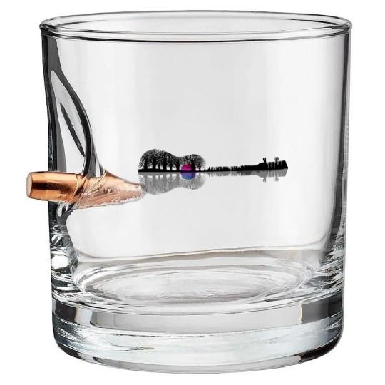 Music instrument tree silhouette ukulele guitar sh Bullet Whiskey Glasses