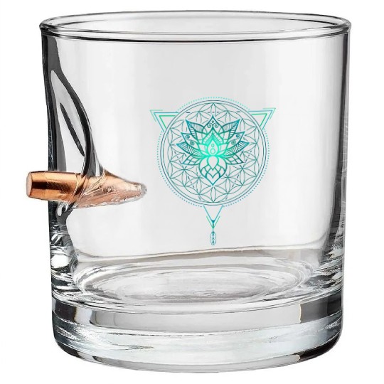 Lotus of Life Mandala in Geometric Bullet Whiskey Glasses