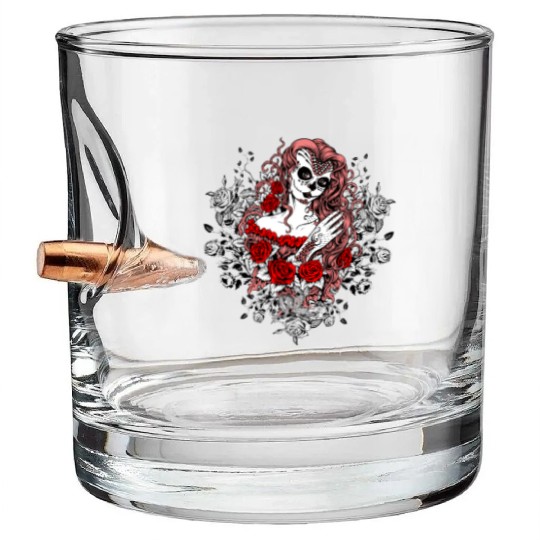 Santa Muerte Holy Woman Skull Mexico Dead Saint Bullet Whiskey Glasses