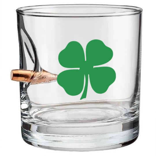 Green 4 Leaf Clover Solid Bullet Whiskey Glasses