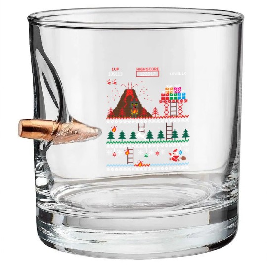 Santa vs Krampus: Merry 8-bit Christmas Bullet Whiskey Glasses