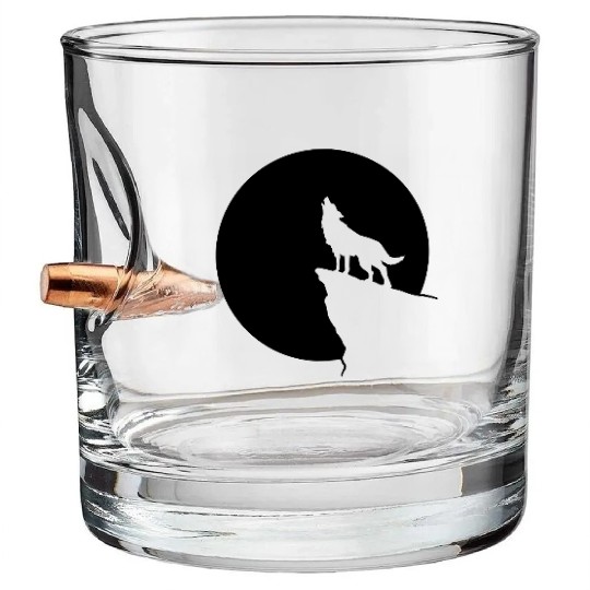 Howling wolf full moon space galaxy gift dog trend Bullet Whiskey Glasses