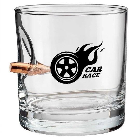 Car race logo Bullet Whiskey Glasses
