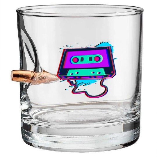 80s Music Cassette Tape : 3D, Neon, 80s songs Bullet Whiskey Glasses