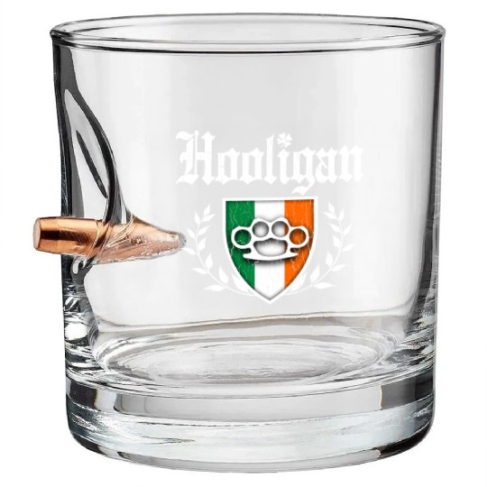 Irish Hooligan Crest vintage distressed look Bullet Whiskey Glasses