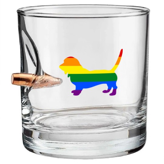 Gay Pride Dog Basset Hound Rainbow Gay Pride Flag Bullet Whiskey Glasses