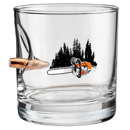 Your Forestry Business - Chainsaw & Pine Forest Bullet Whiskey Glasses