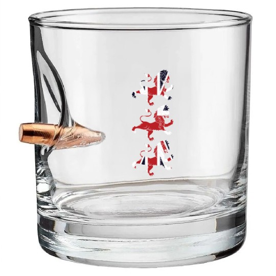Union Jack Three Lions United Kingdom Great Flag Bullet Whiskey Glasses