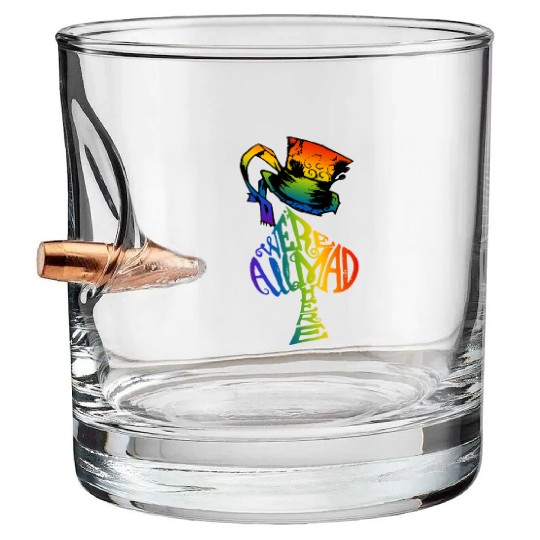 Alice in Wonderland | Were All Mad Here | Mad Hatter | LGBT Rainbow Bullet Whiskey Glasses