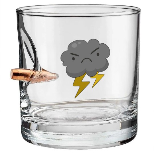 Angry Cloud With Lightning Thunderstorm Weather Bullet Whiskey Glasses