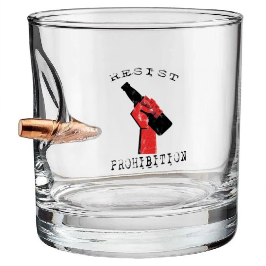 Resist Prohibition, Fist and Beer Bottle Design Bullet Whiskey Glasses