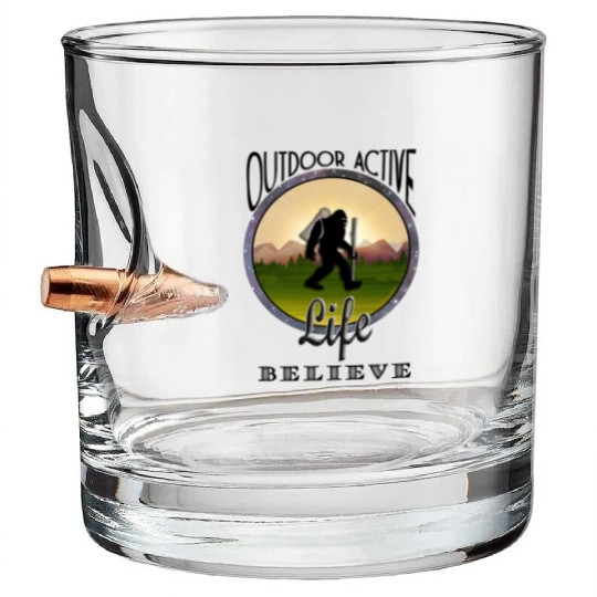 OutdoorActiveLife BIGFOOT BELIEVE Black Lettering Bullet Whiskey Glasses