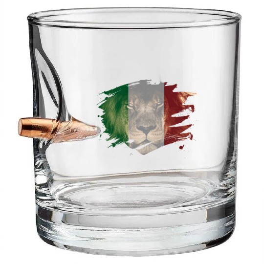 Italy Flag & African Lion Picture Bullet Whiskey Glasses