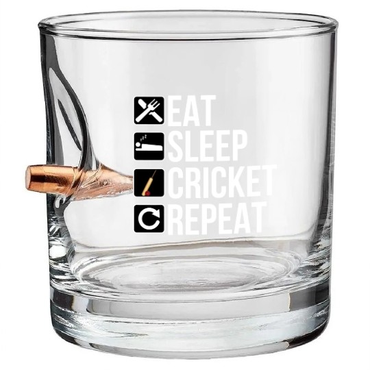 Cricket Player Gift - Eat Sleep Cricket Repeat Bullet Whiskey Glasses