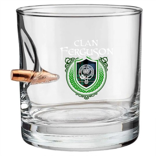 Ferguson Surname Scottish Clan Tartan Crest Badge Bullet Whiskey Glasses