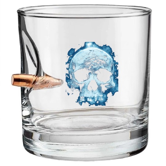 Blue Flame Halloween Death Skull Bullet Whiskey Glasses